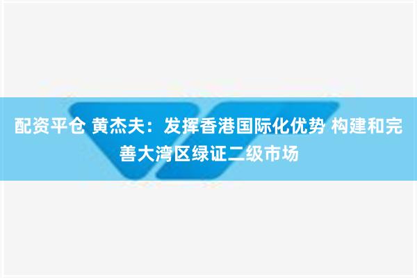 配资平仓 黄杰夫：发挥香港国际化优势 构建和完善大湾区绿证二级市场